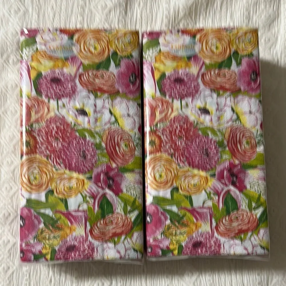 Celebrate THE HOME 32 x 2 pk Garden Bouquet Pink White Green Yellow Guest Towel